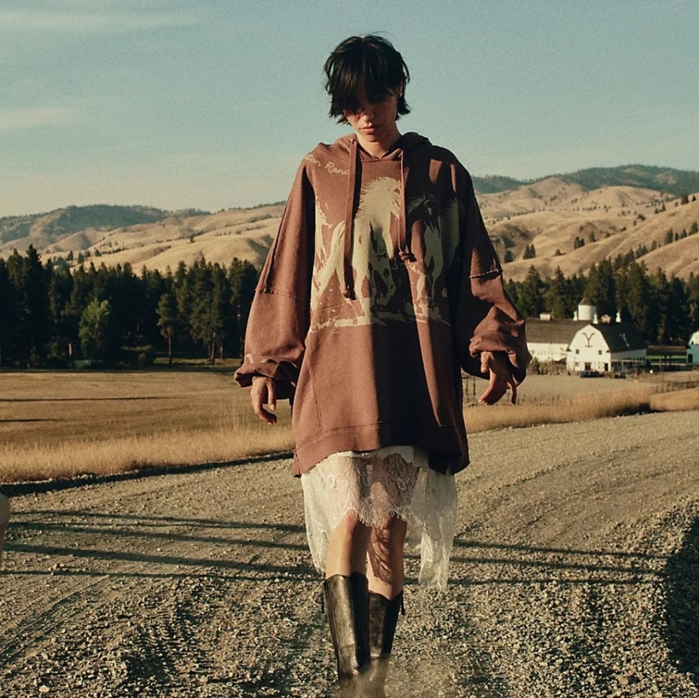 Free People Oversized Brown Graphic Hoodie